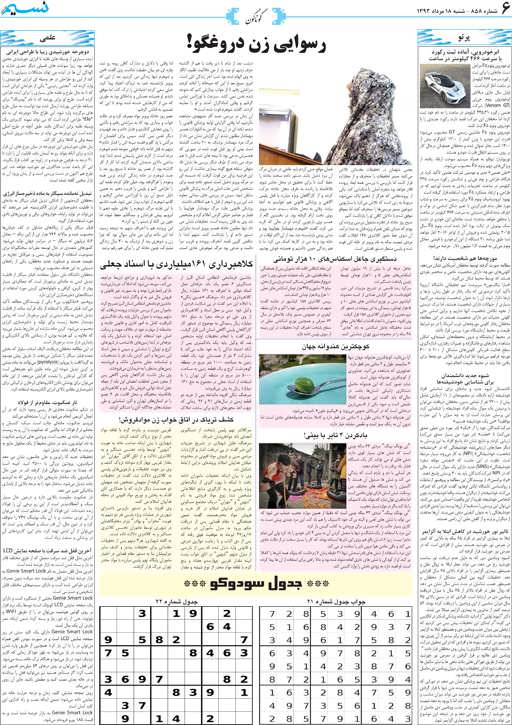 صفحه گوناگون روزنامه نسیم شماره 858